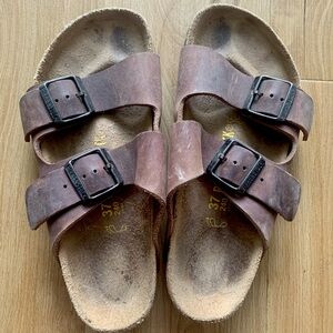 Birkenstocks size 37 brown leather (note fading due to salt water)